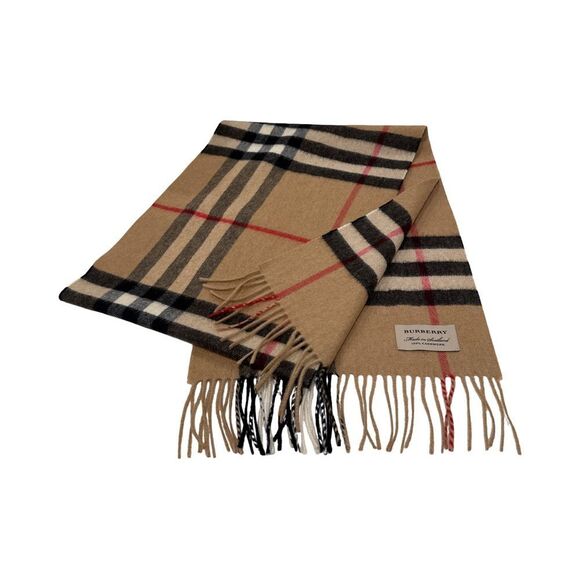 Burberry Tan and Black Checkered Scarf with Fringe - Picture 1 of 4